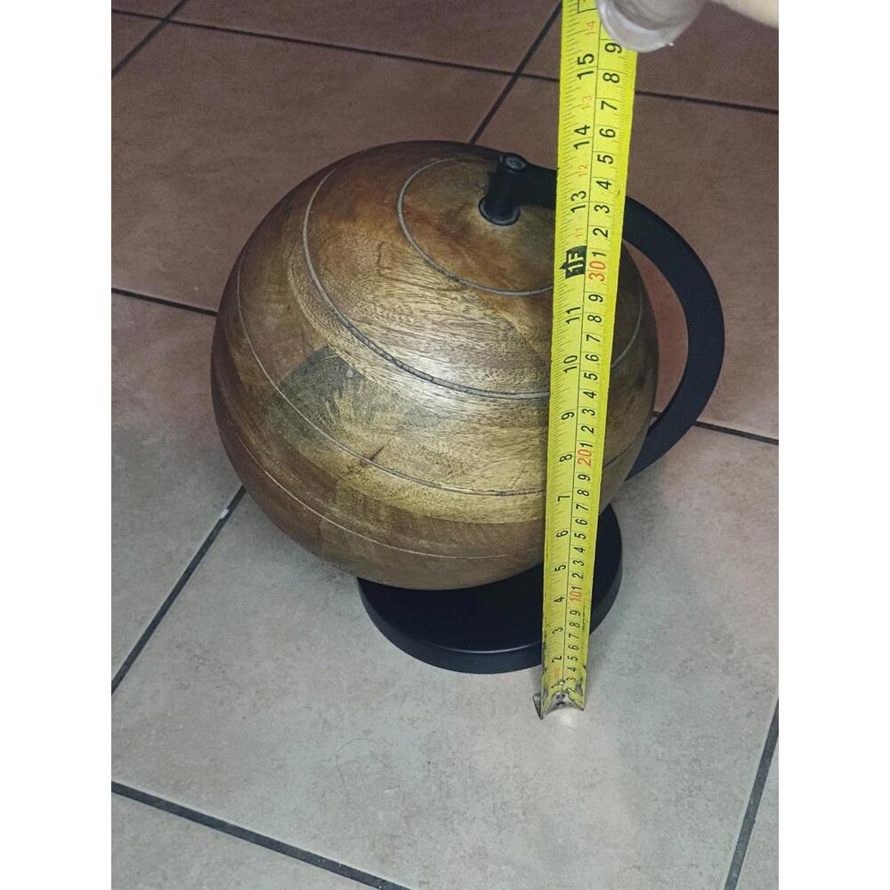 MCM Wooden Globe on Metal Stand 12" Mid Century Modern Decor - Picture 2 of 2
